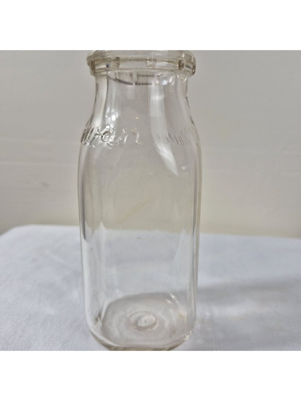 Vintage Rowan Dairy Glass Milk Bottle 5" Tall Clear Embossed Design Collectible
